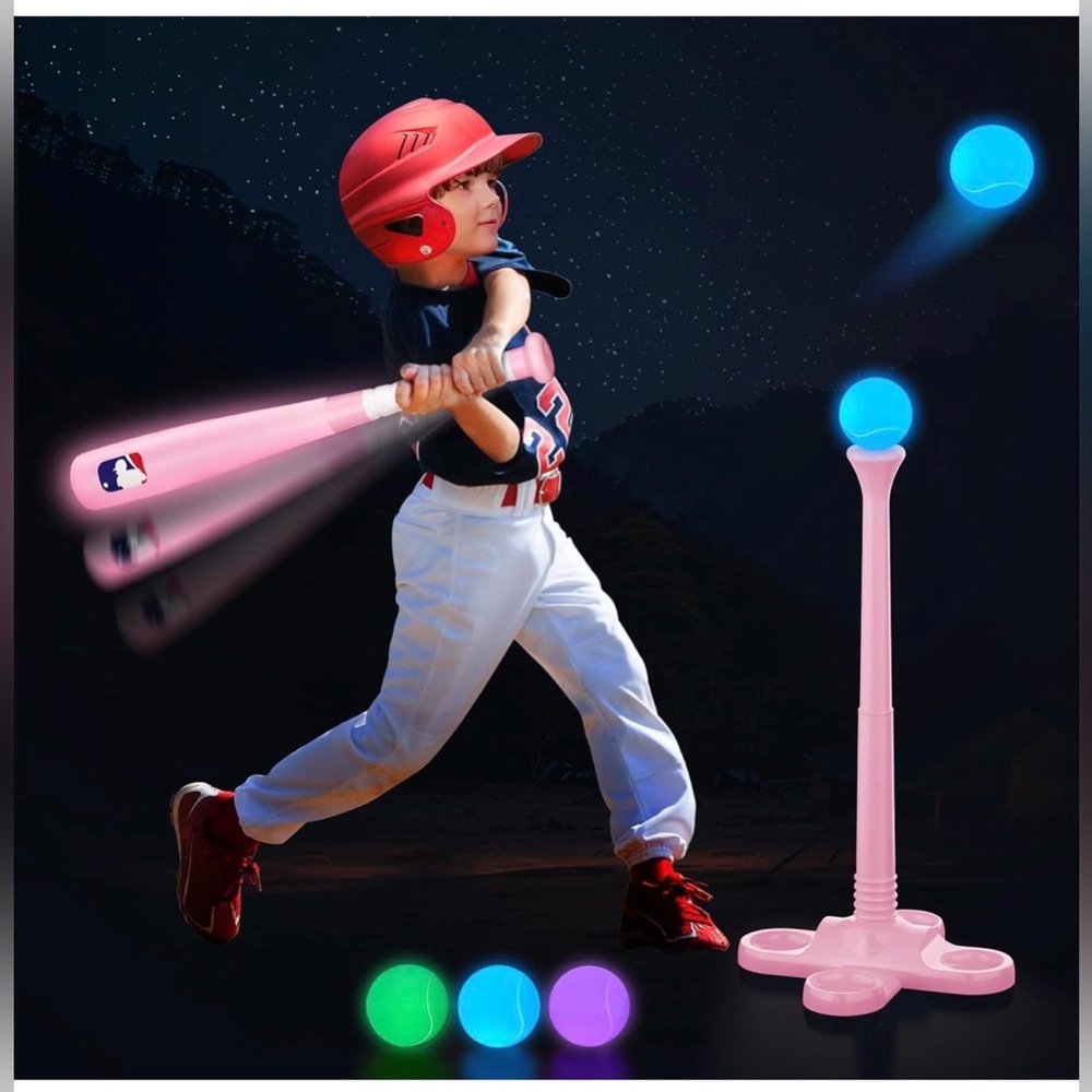 LED Light Up Tee Ball Set for Toddlers Rechargeable PINK Brand New